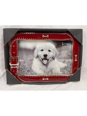 Eccolo Red Dog Collar Photo Frame 4x6 Silver Bone NEW IN BOX Pet Lover